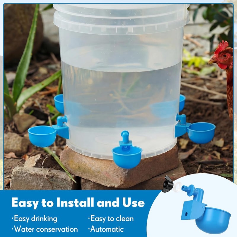 LemonRoad 30 Set Automatic Chicken Waterer Cups with 1/2" PVC Tee Fitting Chicken Drinking Bowl, Poultry Drinker Mounting Hole Opener,Water Dispenser Feeder for Duck, Goose, Turkey, Pigeon(Blue Black) - Image 4