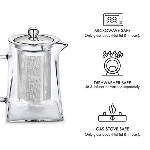 ZROY ENTERPRISE Borosilicate Square Glass Kettle Teapot | 750ml | with Removable Infuser Lid & Handle Stovetop & Microwave Safe Great for Loose Leaf Tea, Blooming Tea, Fruit Infused Water (ZROY - 07) - Image 4