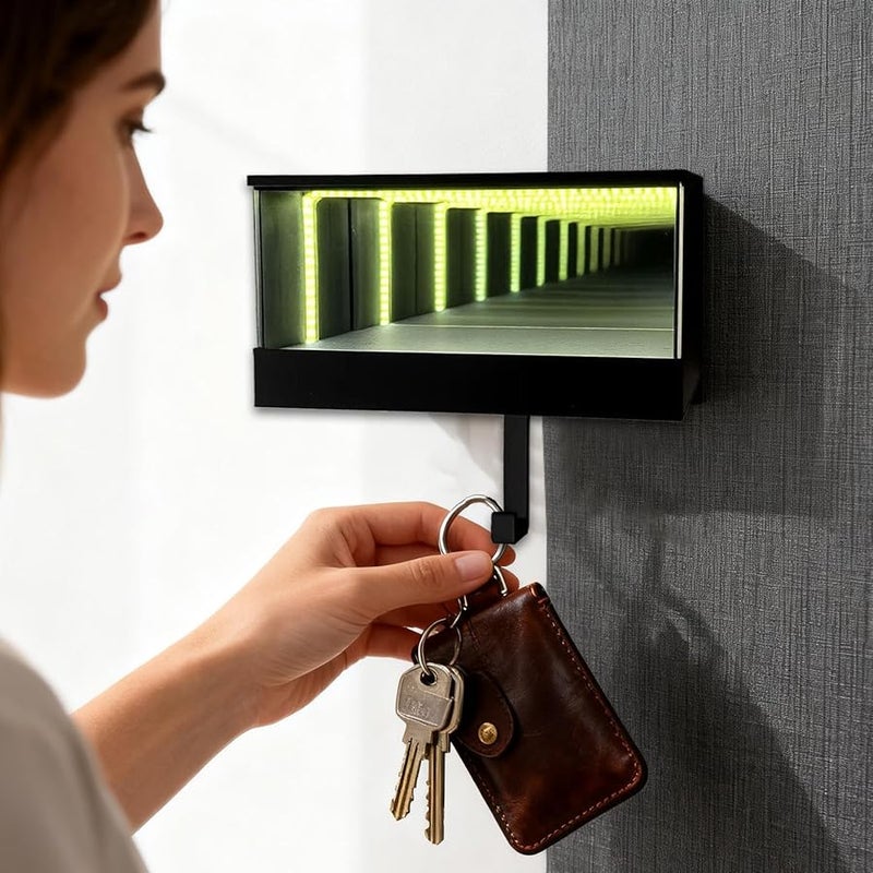 منظم مفاتيح الحائط مع إضاءة LED ووهم المرآة لديكور مدخل المنزل والمطبخ - Image 3