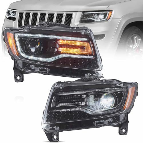 VLAND LED Headlights Fit for 2011 2012 2013 Jeep Grand Cherokee WK2, Front Light with Blue Dynamic Startup DRL, Clear - Image 1