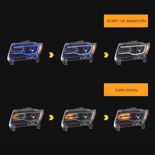 VLAND LED Headlights Fit for 2011 2012 2013 Jeep Grand Cherokee WK2, Front Light with Blue Dynamic Startup DRL, Clear - Image 4