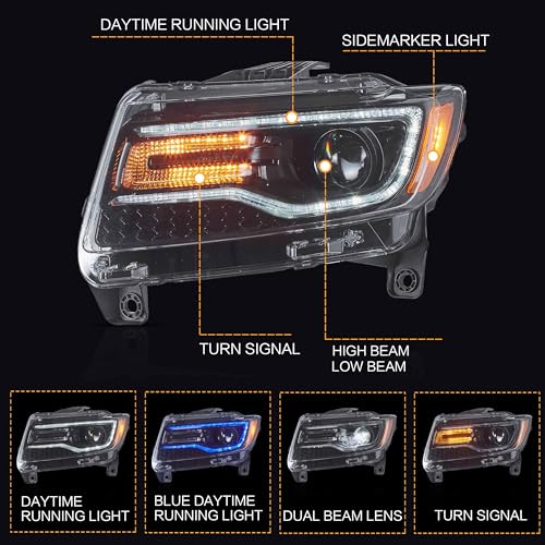 VLAND LED Headlights Fit for 2011 2012 2013 Jeep Grand Cherokee WK2, Front Light with Blue Dynamic Startup DRL, Clear - Image 2