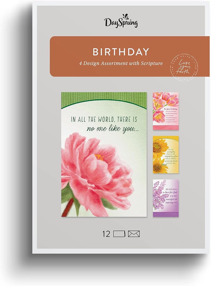 DaySpring  There is No One Like You  4 Floral Birthday Card Assortment with Scripture  12 Birthday Boxed Cards  Envelopes U1199 - Image 1