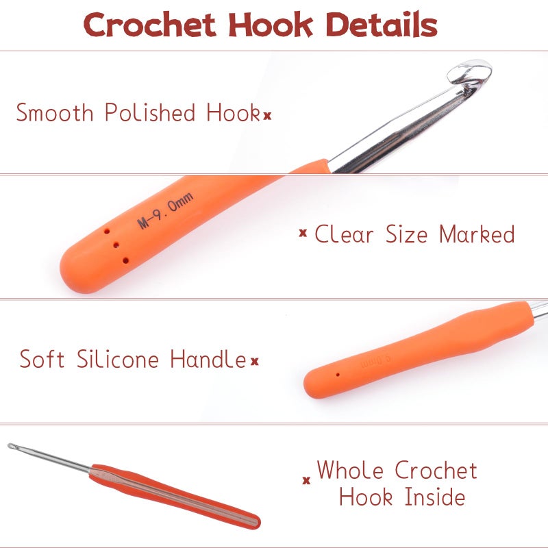 BsHooker 22 Sizes Crochet Hooks Set with Storage Case,0.5mm-10mm Crochet Hooks with Ergonomic Soft Handle for Arthritic Hands,Crochet Kit for Beginners,Red - Image 4