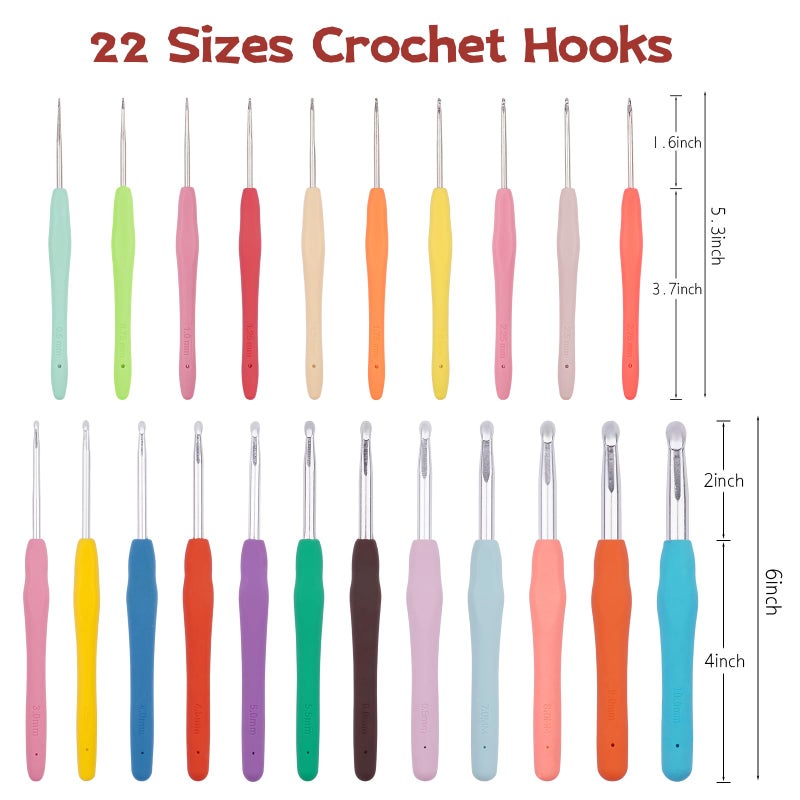 BsHooker 22 Sizes Crochet Hooks Set with Storage Case,0.5mm-10mm Crochet Hooks with Ergonomic Soft Handle for Arthritic Hands,Crochet Kit for Beginners,Red - Image 3