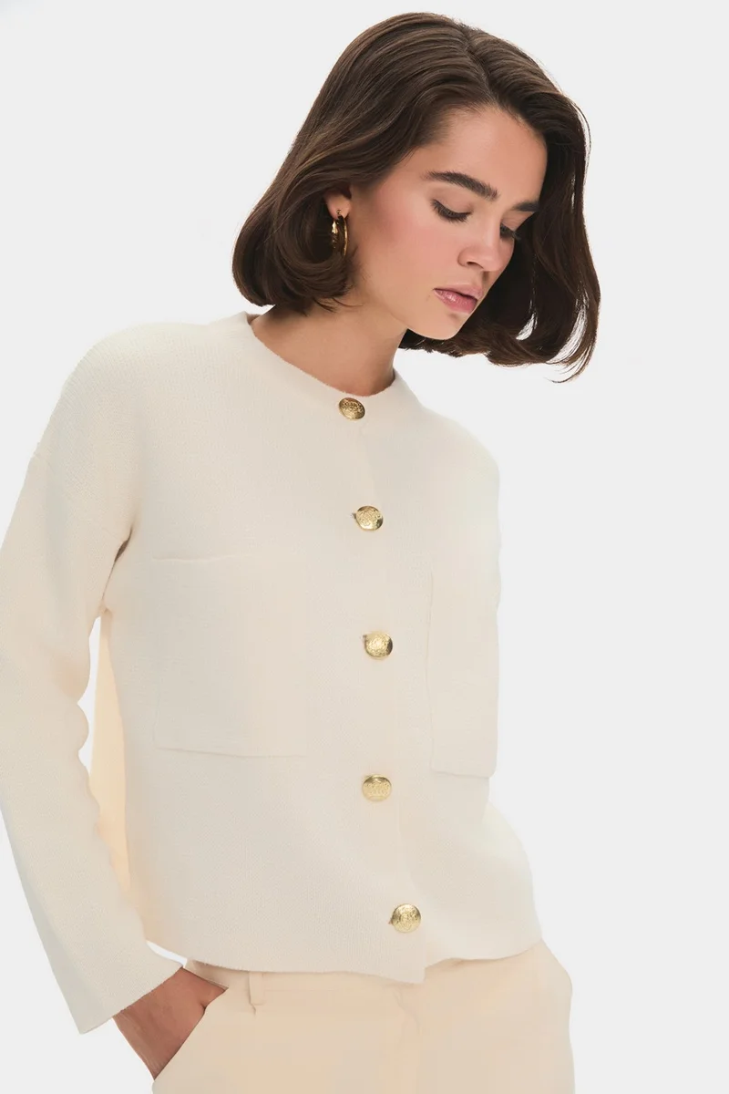 جون Women's Pocket Gold Button Detailed Knitwear Cardigan