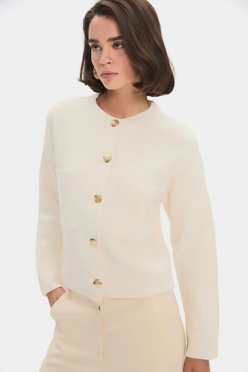 جون Women's Pocket Gold Button Detailed Knitwear Cardigan