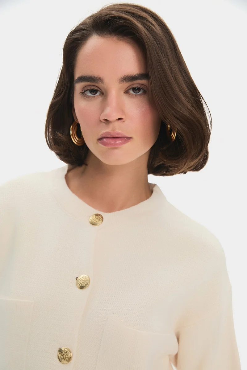 جون Women's Pocket Gold Button Detailed Knitwear Cardigan