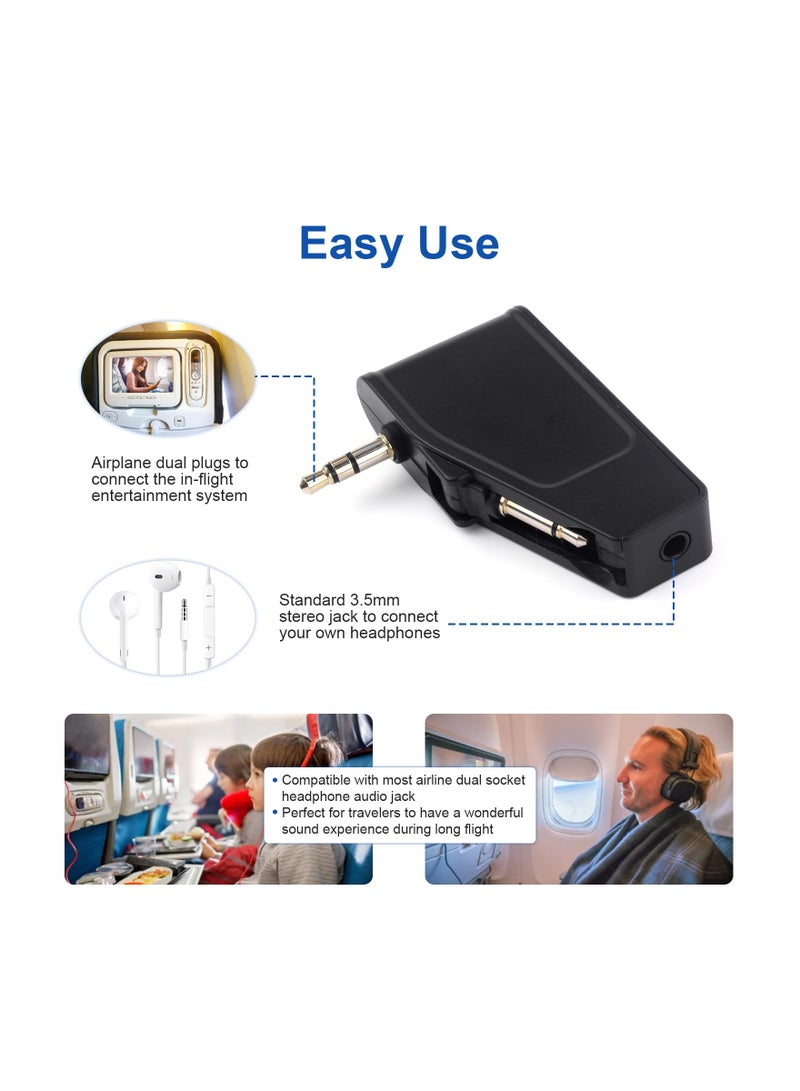 SYOSI Bluetooth 5.3 Adapter for Wireless/Wired Headphones, 2 in 1 Airplane Bluetooth Adapter with 3.5mm Aux Jack Compatible with Airplane/Home TV/Gym/Boats/Car, Foldable Single/Double Gold Plug - Image 5