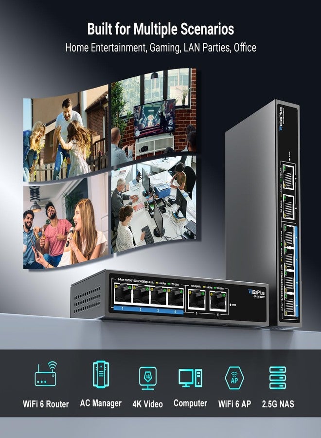 GiGaPlus 6 Port 2.5Gb Unmanaged Ethernet Switch with 4* 2.5G Base-T Ports, 2* 10G RJ45 Ports - Image 5