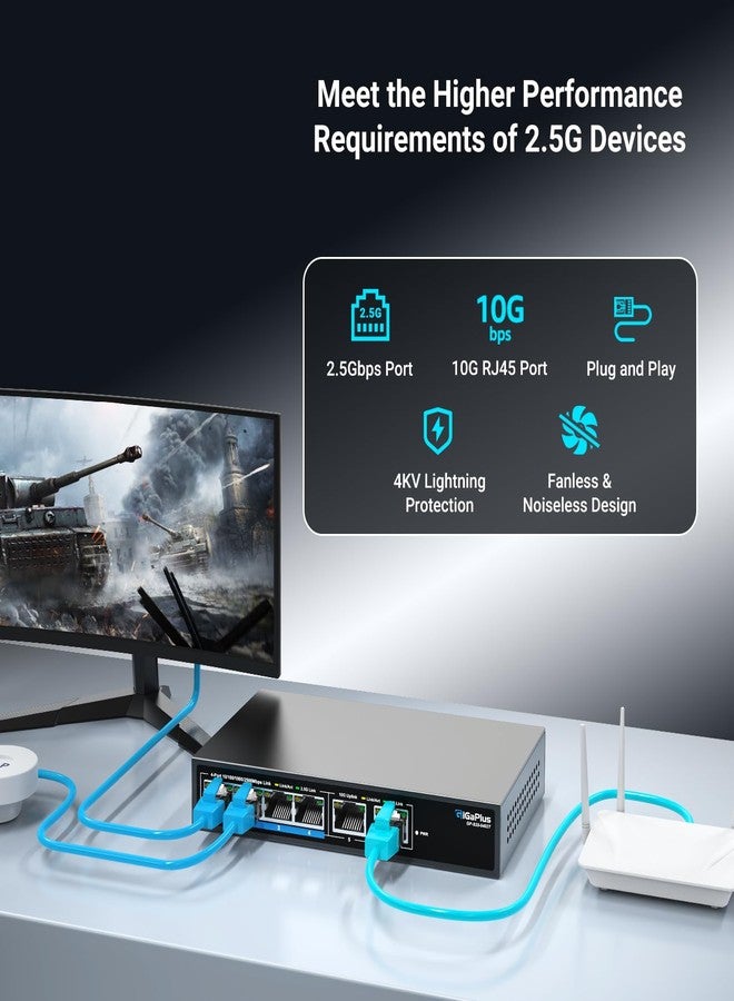 GiGaPlus 6 Port 2.5Gb Unmanaged Ethernet Switch with 4* 2.5G Base-T Ports, 2* 10G RJ45 Ports - Image 3