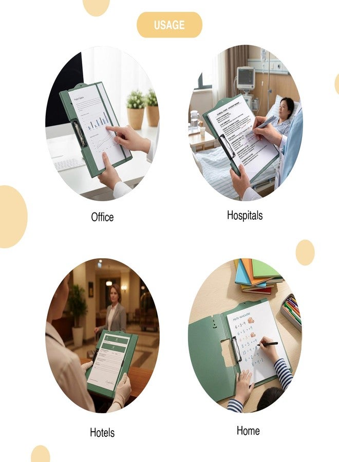oddpod™ Horizontal A4 Plastic Clipboard with Elastic Strap/Multi-Function Document Paper Storage File Folder with Outer Cover for Students & Professionals - Patina Green - Image 5