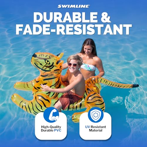 Swimline عوامة سباحة قابلة للنفخ على شكل نمر قوي – طوف ممتع للمسابح والشواطئ وحفلات الصيف، كبير 73 بوصة، نمر قوي، برتقالي - Image 3