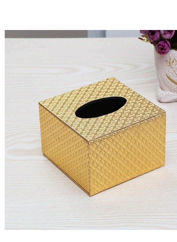 Tissue Box Cover Square, Gold Tissue Box Holder for Bathroom  Home - Luxury Leather  Wood Design, Durable  Stylish Tissue Holder, Perfect for Bathroom, Living Room, and Kitchen Decor