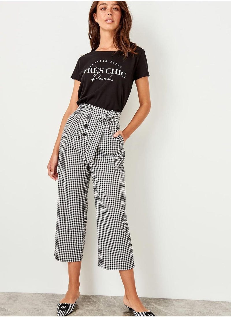 ترينديول Tie Waist Front Button Gingham Pants  - Image 2