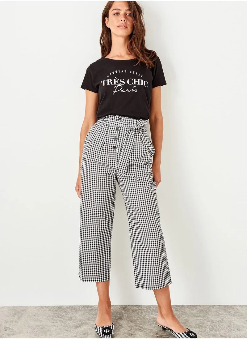 trendyol Tie Waist Front Button Gingham Pants