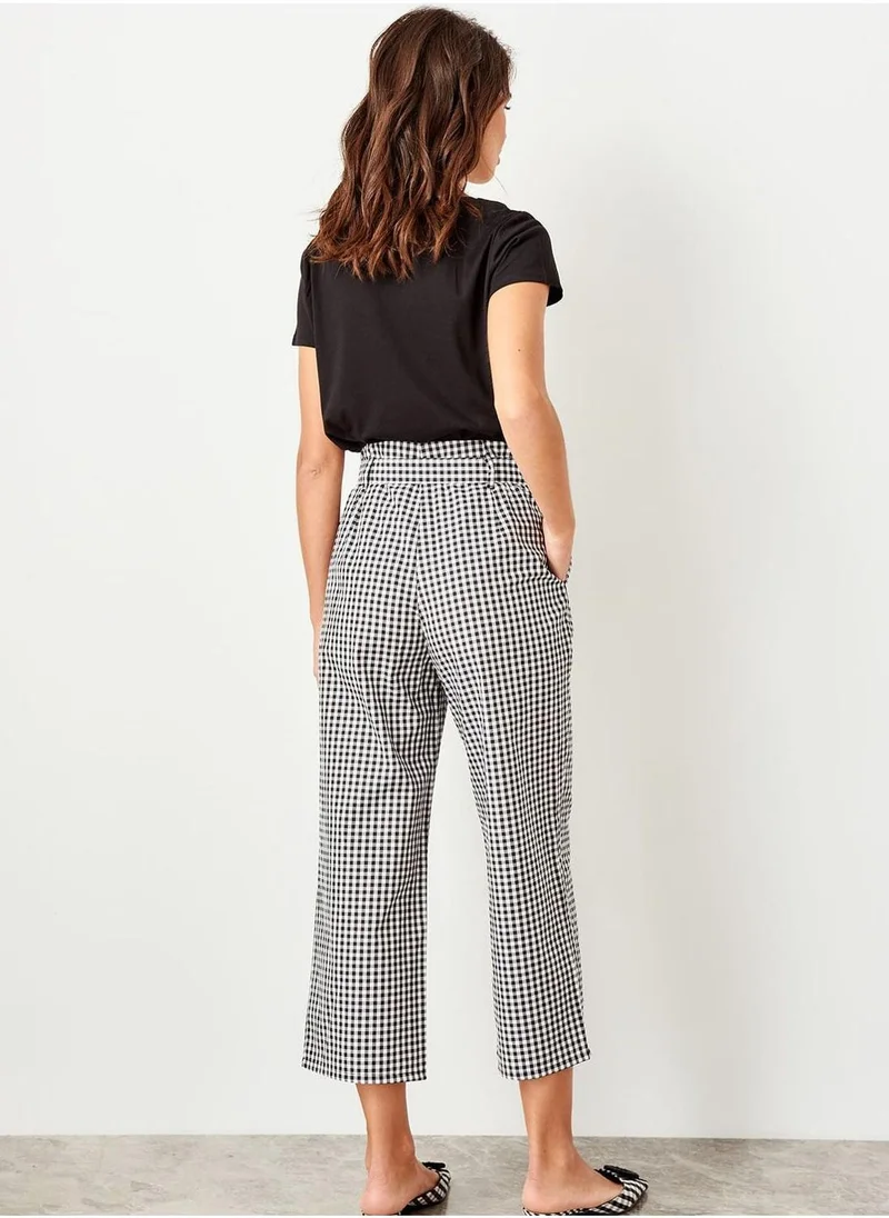 trendyol Tie Waist Front Button Gingham Pants