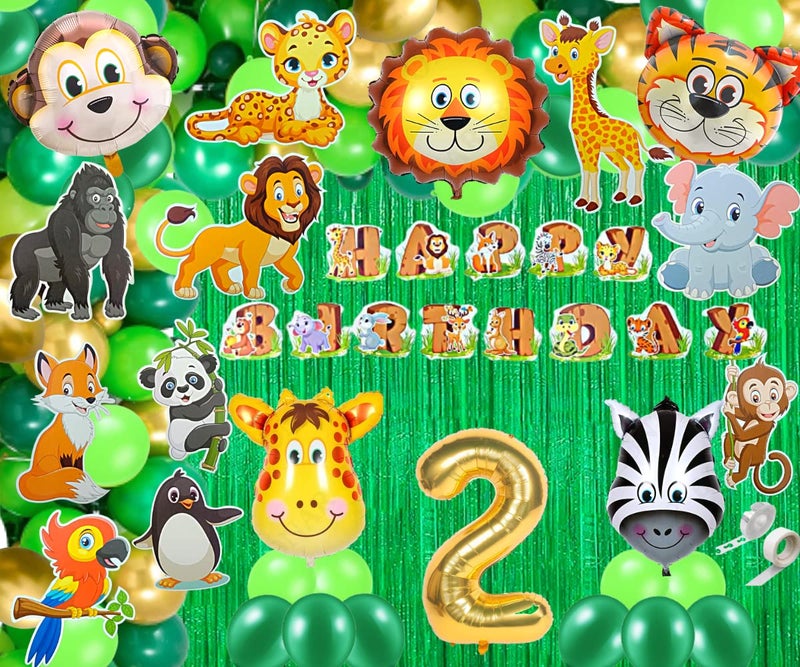FI - FLICK IN Latex & Paper 76 Pcs 2nd Birthday Decoration for Boys Animal Jungle Theme Birthday Decoration (Pack of 76, Multicolor) - Image 1