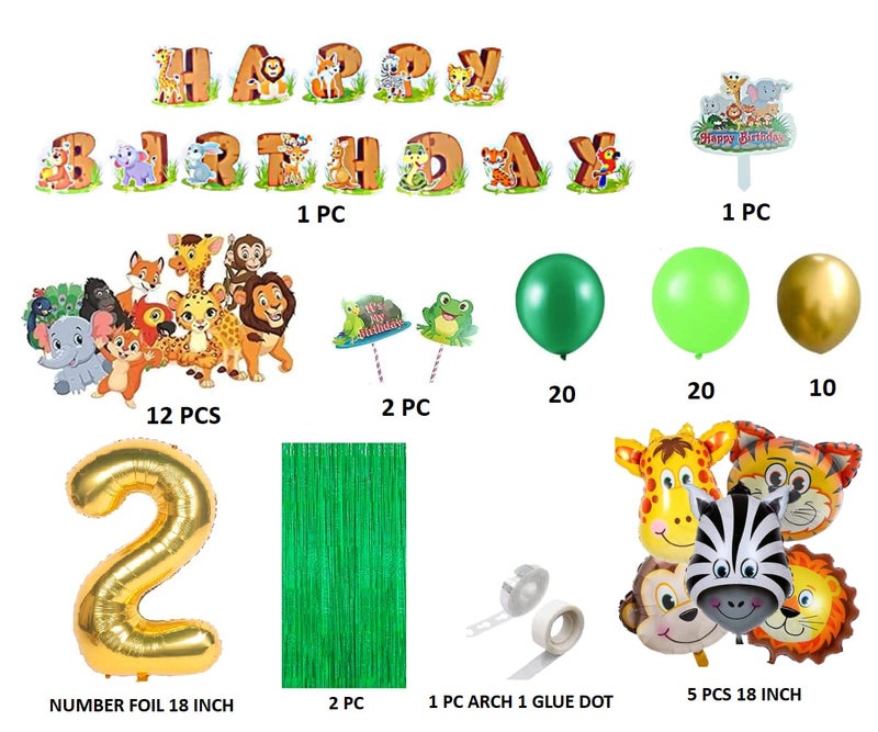 FI - FLICK IN Latex & Paper 76 Pcs 2nd Birthday Decoration for Boys Animal Jungle Theme Birthday Decoration (Pack of 76, Multicolor) - Image 2