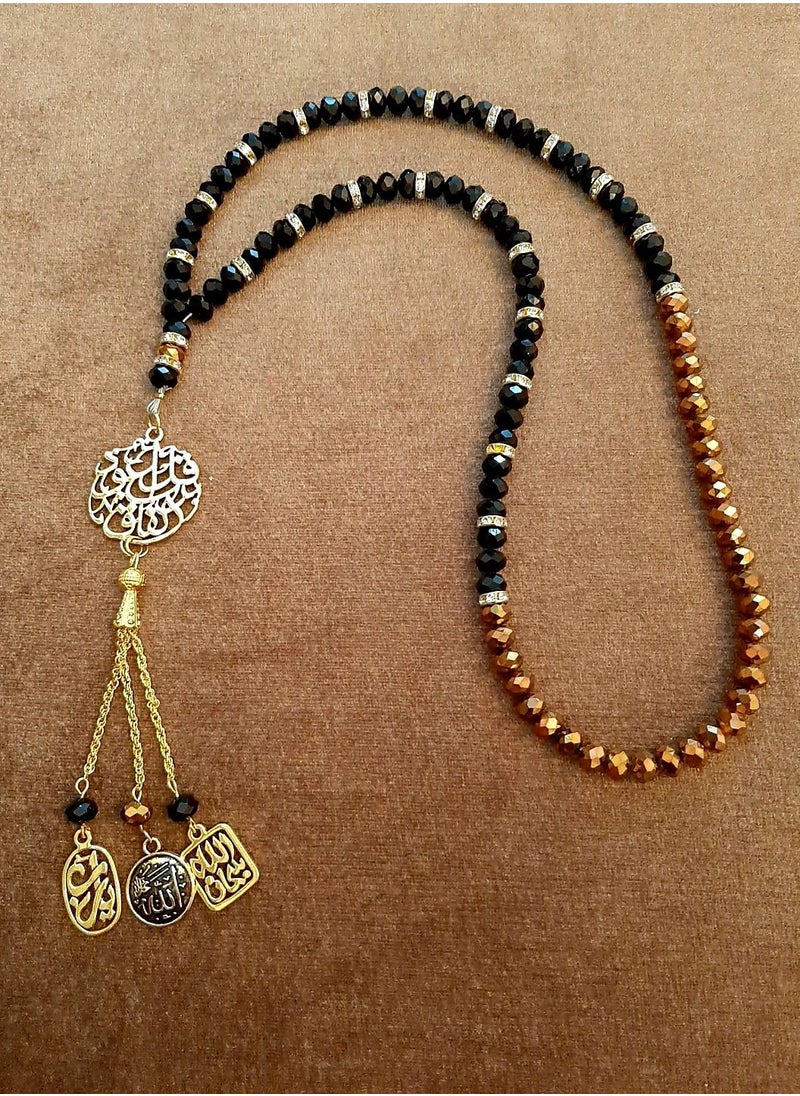 ماركة غير محددة - سبحة كريستال اسود و ذهبى مع دلايات ذهبى  99 حبة - Image 1