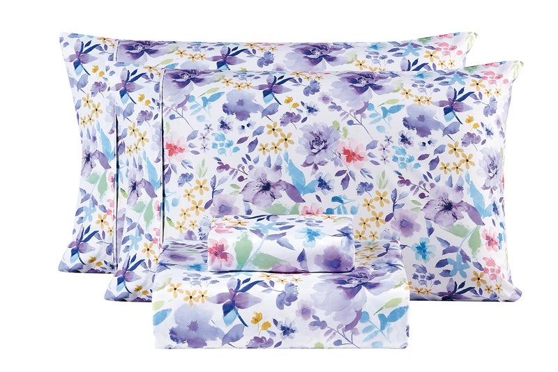 Mooreeke Floral Full Sheets Soft Breathable Microfiber Vintage Printed Bed Sheet Set Deep Pocket NonSlip Fitted Sheet Included Purple Flower Pattern