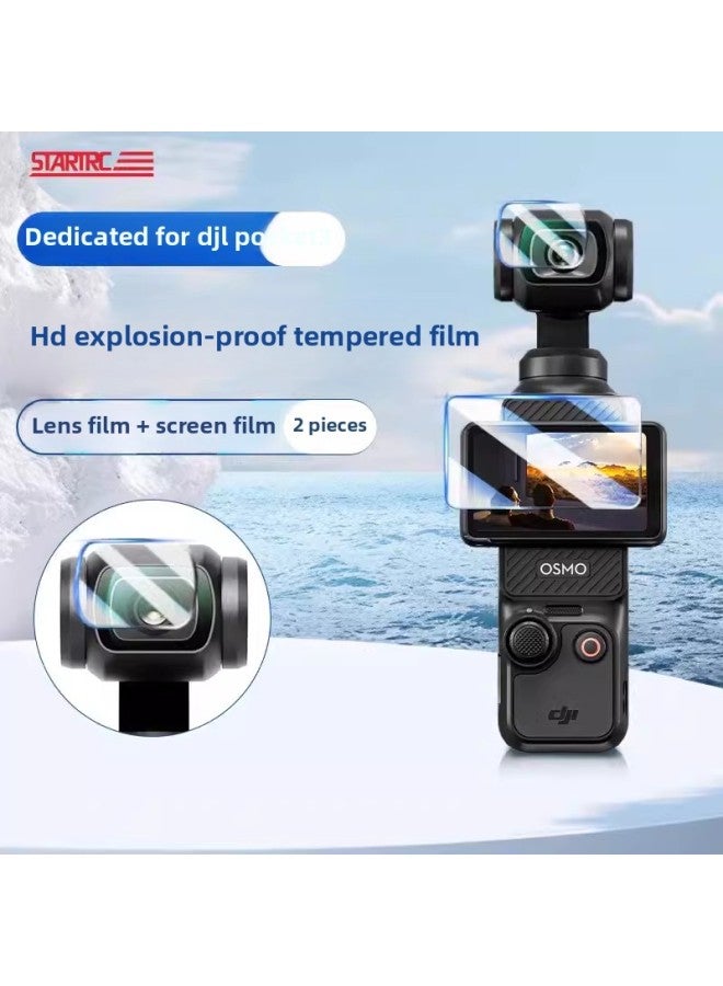 general Suitable For DJI For DJI Pocket3 Tempered Film Anti-Reflective Screen Film Osmo Hd Lens Protective Film Accessories-Color:【pocket3】 Lens + Screen Hd Tempered Film (set Of 2) - Image 1