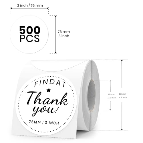 FINDAT White Round Thermal Labels 3 Inch Vinyl Circle Waterproof Direct Printer Sticker Self-Adhesive Perforated Name Tag for Logo DIY QR Design Office Address 500 PCS - Image 2