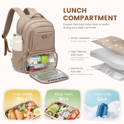 GOLF SUPAGS Lunch Backpack 16 Inch Laptop Backpack with Insulated Cooler Lunch Box Food Bag for College Work Camping Picnics Champagne - Image 3