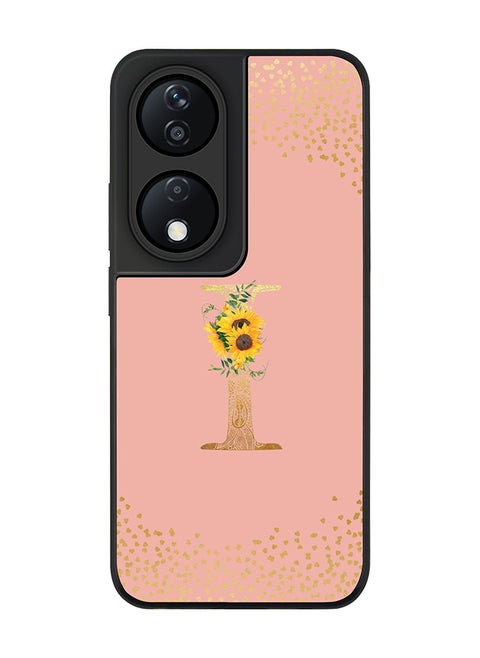 Rugged Black Edge Case for Honor X7b, Slim fit Case Cover - Custom Monogram Initial Letter Mandala Floral Pattern Alphabet - I (Rose Pink )