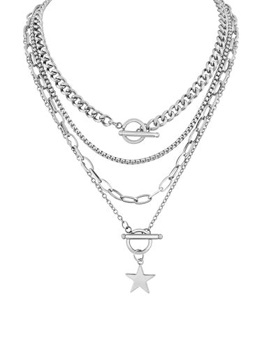 Sacina Goth Layered Silver-tone Star Choker Necklace, Gothic Punk Grunge Emo Necklace, Christmas Jewelry Gift for Women - Image 1