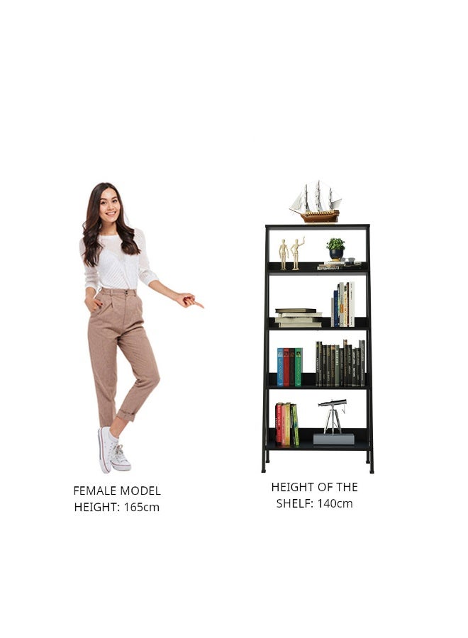 Madesa 5-Tier Ladder Shelf with Storage Space, Free Standing Bookshelf, Wood, 61 W x 140 H x 39 D Cm - Black - Image 4