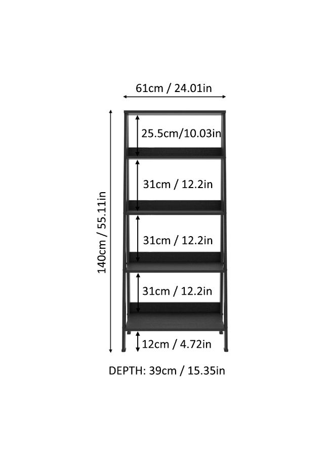 Madesa 5-Tier Ladder Shelf with Storage Space, Free Standing Bookshelf, Wood, 61 W x 140 H x 39 D Cm - Black - Image 3