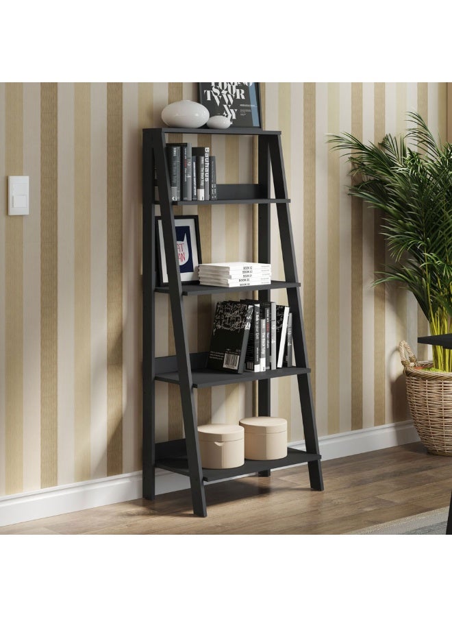 Madesa 5-Tier Ladder Shelf with Storage Space, Free Standing Bookshelf, Wood, 61 W x 140 H x 39 D Cm - Black - Image 1