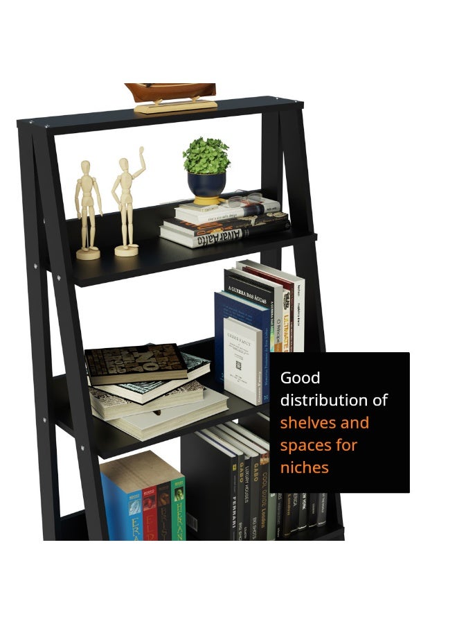Madesa 5-Tier Ladder Shelf with Storage Space, Free Standing Bookshelf, Wood, 61 W x 140 H x 39 D Cm - Black - Image 5