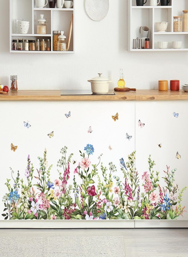 wondever Wildflower Grass Butterflies Wall Corner Stickers Garden Floral Baseboard Skirting Line Peel and Stick Wall Art Decals for Bedroom Living Room Sofa - Image 2