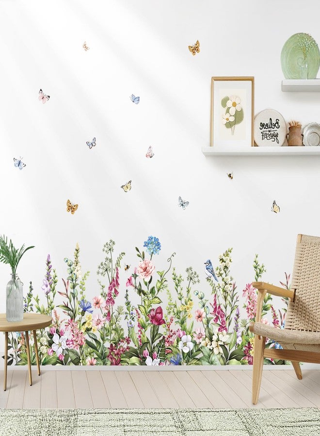 wondever Wildflower Grass Butterflies Wall Corner Stickers Garden Floral Baseboard Skirting Line Peel and Stick Wall Art Decals for Bedroom Living Room Sofa - Image 3