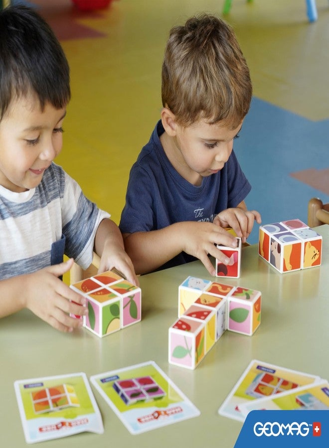 جيوماغ مجموعة مكعبات البناء المغناطيسية GEOMAG MagiCube Animal Friends، 4 قطع، للأطفال الصغار من عمر سنة ونصف فما فوق، لعبة تعليمية معتمدة في مجالات العلوم والتكنولوجيا والهندسة والرياضيات، صناعة سويسرية، تنمي الإبداع والتعلم المبكر، 6 أفكار بناء رائعة - Image 2