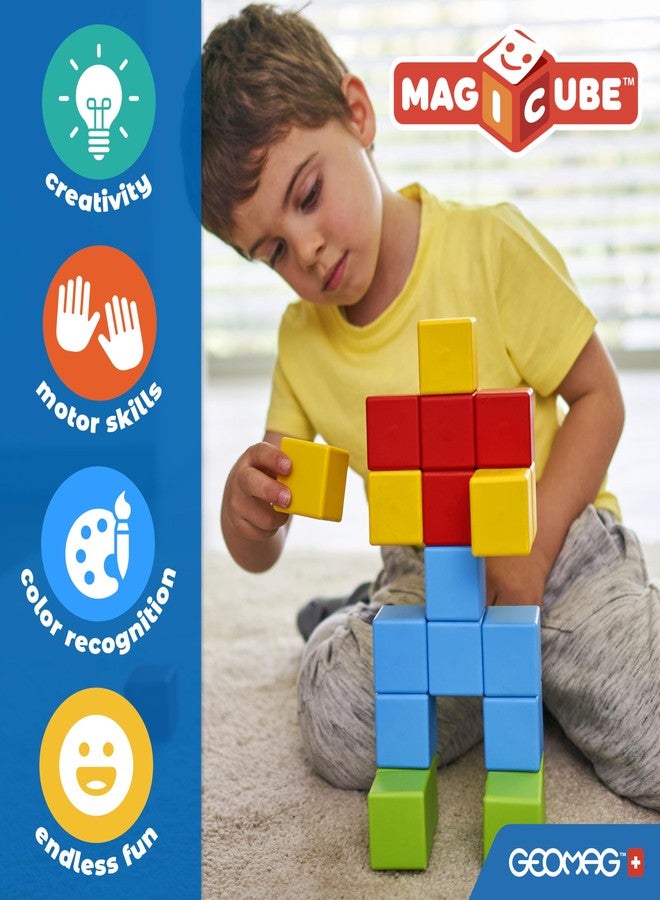جيوماغ مجموعة مكعبات البناء المغناطيسية GEOMAG MagiCube Animal Friends، 4 قطع، للأطفال الصغار من عمر سنة ونصف فما فوق، لعبة تعليمية معتمدة في مجالات العلوم والتكنولوجيا والهندسة والرياضيات، صناعة سويسرية، تنمي الإبداع والتعلم المبكر، 6 أفكار بناء رائعة - Image 3
