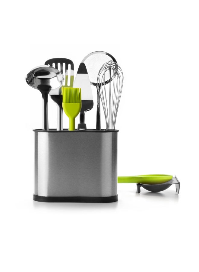 ibili حامل أدوات المطبخ المستطيل الفاخر، منظم أدوات المائدة مع نظام تصريف، تخزين بلاستيكي متين لأدوات الطهي، الشوك، الملاعق، السكاكين، على سطح الطاولة أو في الدرج، سهل التنظيف وصحي - Image 2