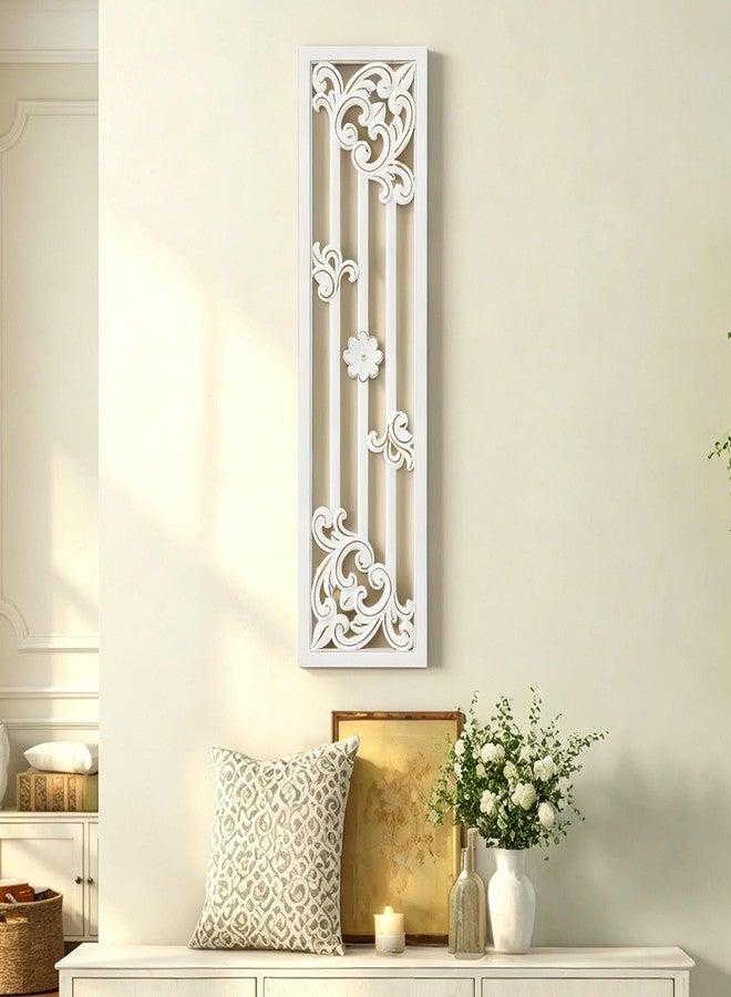 Sintosin Vintage Decorative Wood Panels for Walls 41 Inch, Hanging Distressed White and Gold Wall Art Decor, Handmade Rustic Floral Wood Wall Pediments for Living Room Bedroom Kitchen Hallway - Image 1
