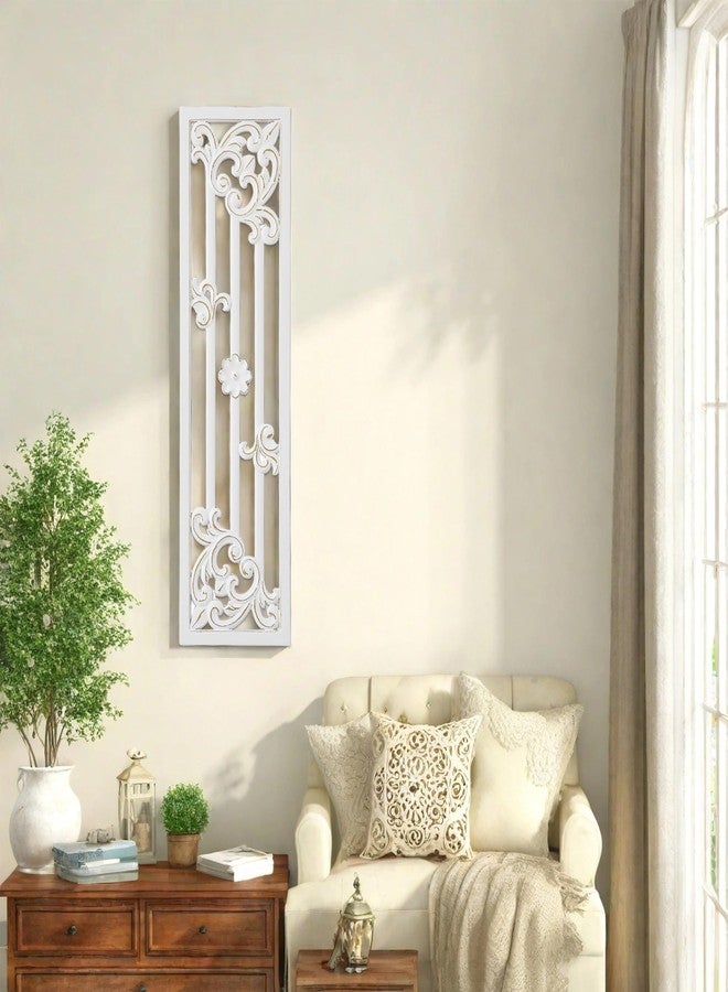 Sintosin Vintage Decorative Wood Panels for Walls 41 Inch, Hanging Distressed White and Gold Wall Art Decor, Handmade Rustic Floral Wood Wall Pediments for Living Room Bedroom Kitchen Hallway - Image 3