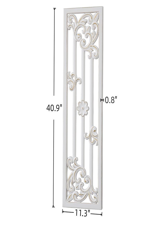 Sintosin Vintage Decorative Wood Panels for Walls 41 Inch, Hanging Distressed White and Gold Wall Art Decor, Handmade Rustic Floral Wood Wall Pediments for Living Room Bedroom Kitchen Hallway - Image 2