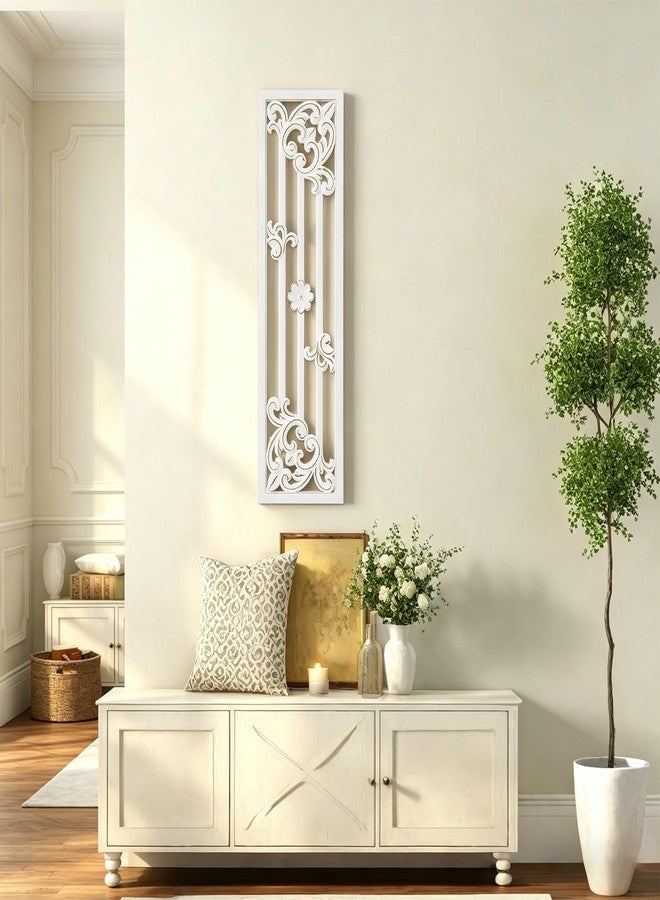 Sintosin Vintage Decorative Wood Panels for Walls 41 Inch, Hanging Distressed White and Gold Wall Art Decor, Handmade Rustic Floral Wood Wall Pediments for Living Room Bedroom Kitchen Hallway - Image 4