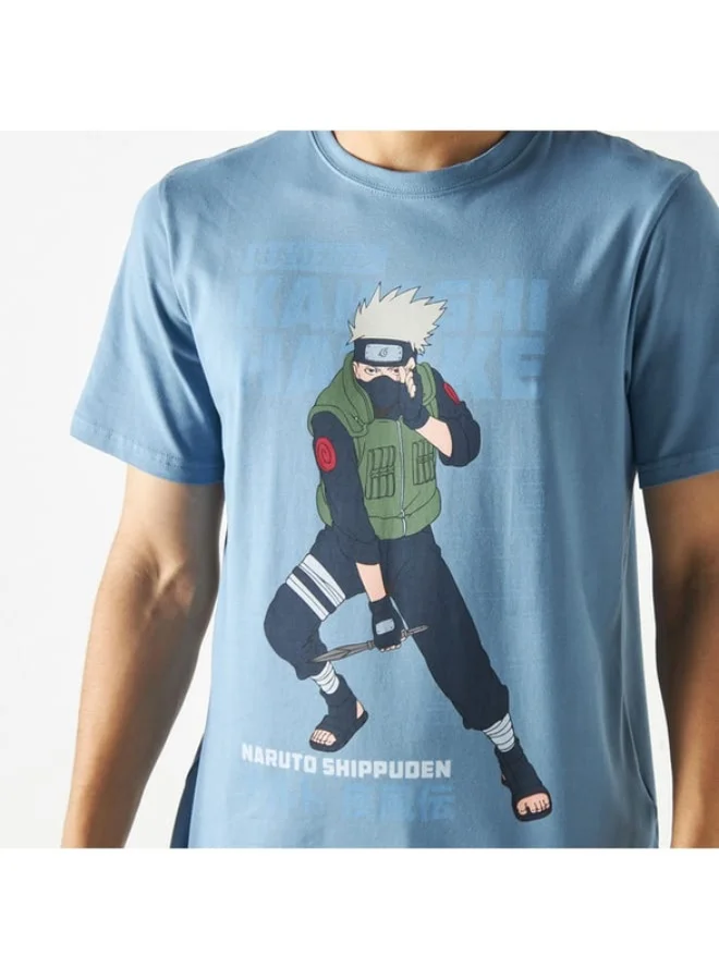 SP Characters Naruto Print Crew Neck T-shirt with Short Sleeves
