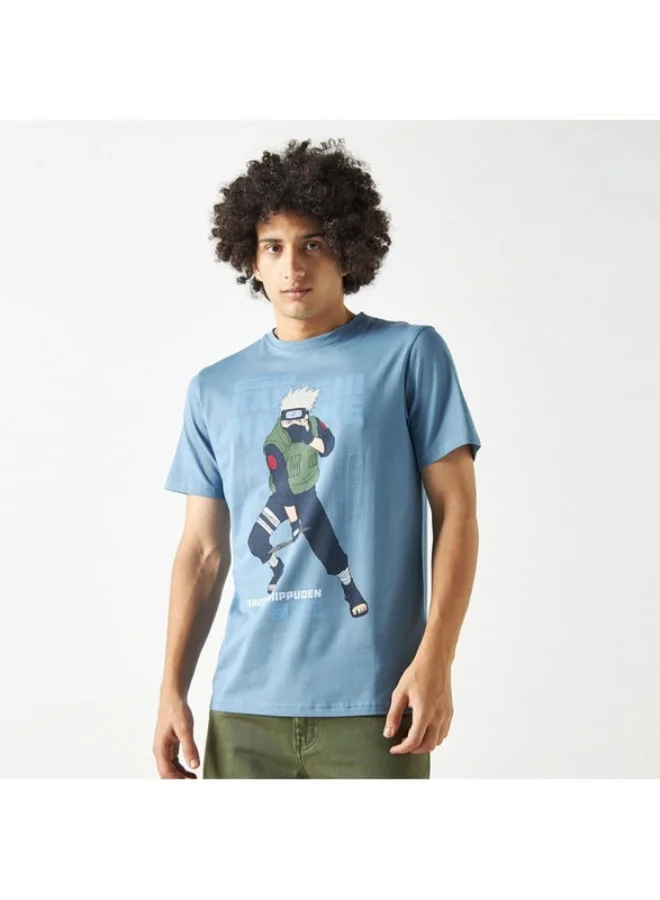 SP Characters Naruto Print Crew Neck T-shirt with Short Sleeves