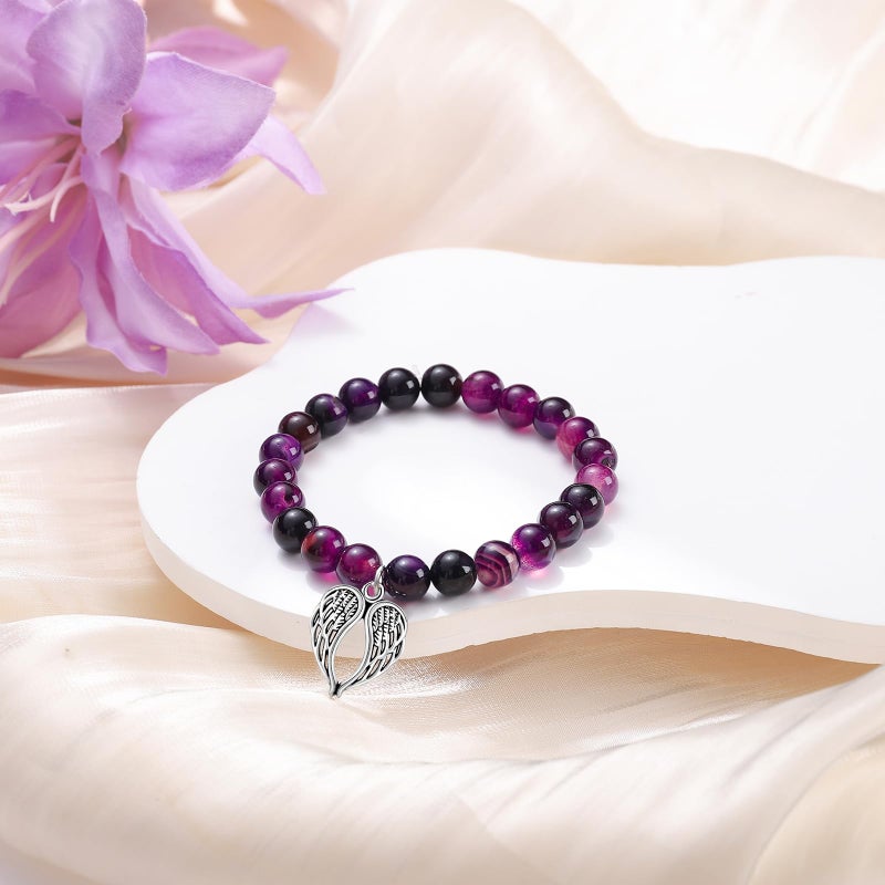 BABORI Sympathy Gifts for Loss of Loved One Memorial Bereavement Healing Remembrance Condolence Grief Gift for Women Purple Beads Bracelet With Wings Jewelry - Image 5