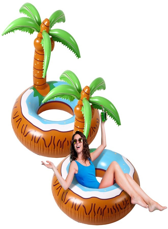 Rotatingpals 2 Pcs Inflatable Palm Tree Pool Float 48 Inch Giant Coconut Pool Floaties Hawaiian Tropical Funny for Adults Large Summer Beach Party Accessories - Image 1