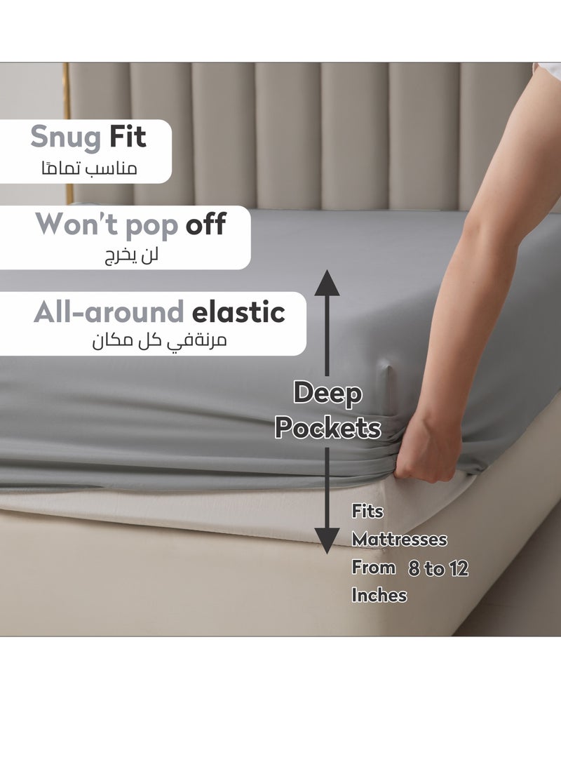 Donetella Bedding Fitted Sheet - Fits 90x190 Cm Bed For Single Bed 2 Pcs (1 Fitted Sheet and 1 Pillowcase) - 30 Cm Deep Pocket - Solid Bed Sheet  - Image 2
