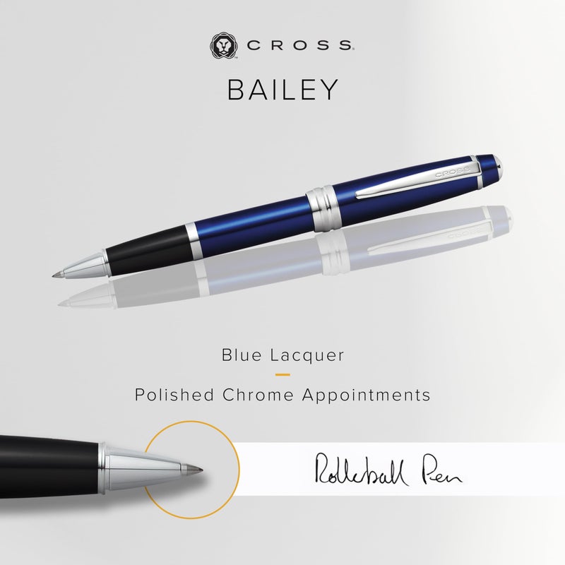 Cross Bailey Refillable Rollerball Pen Presented in a Premium Gift Box - Medium Point, Black Ink, Blue - Image 2