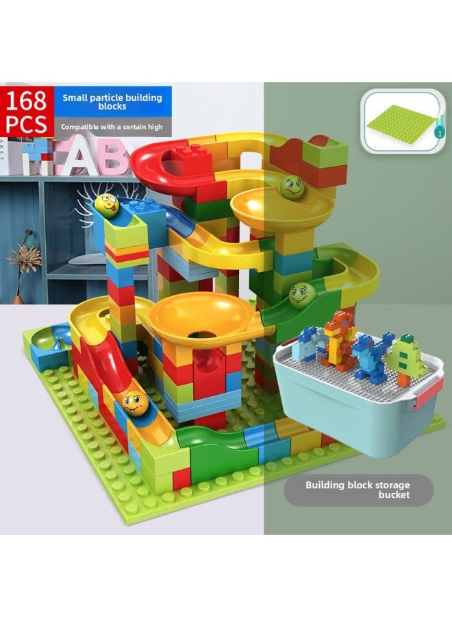 Varied Slide Building Blocks Table Assembled Educational Toys Puzzle 3 To 6 Years Old Boys Children Size Granular Ball Track-Color:Storage Bucket | Slide Building Blocks | 168 Particles + Base Plate + 4 Balls  - Image 1